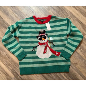Ugly Christmas Sweater Cool Snowman Green Striped 33 Degrees Women's Small